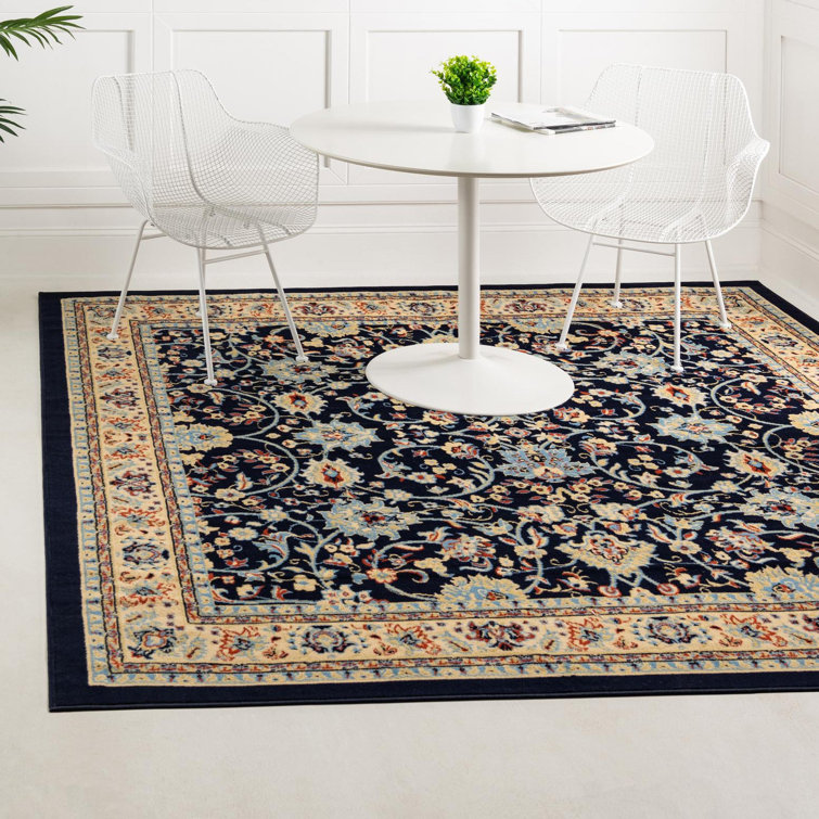 Navy Blue Rectangular Medallion Synthetic Area Rug