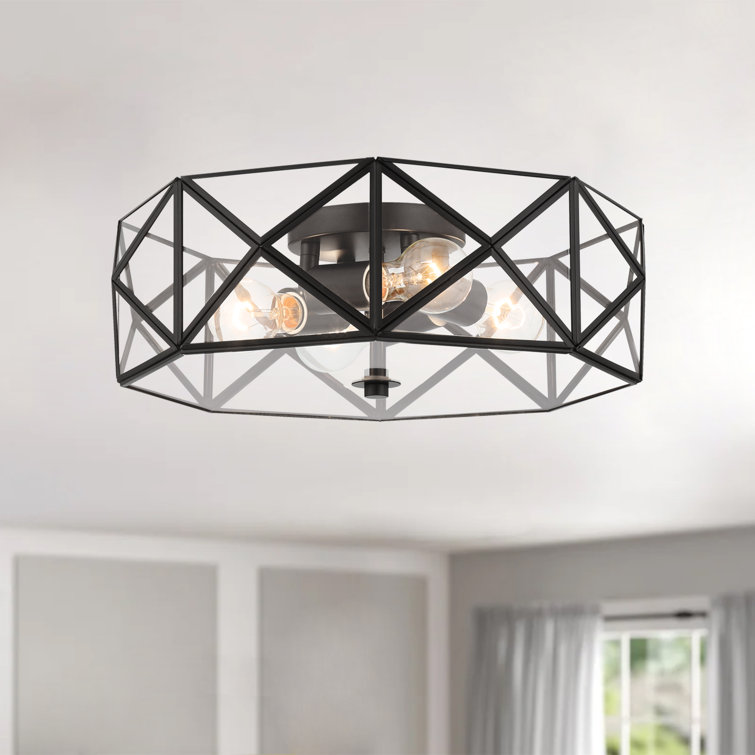 Sleek Geometric Black Glass 4-Light Flush Mount Vanity LED