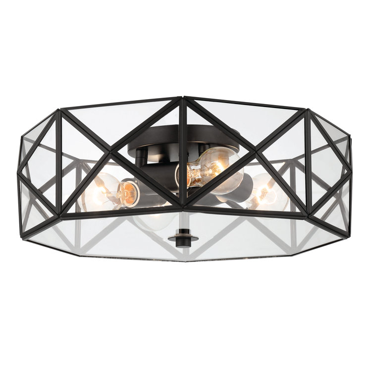 Sleek Geometric Black Glass 4-Light Flush Mount Vanity LED