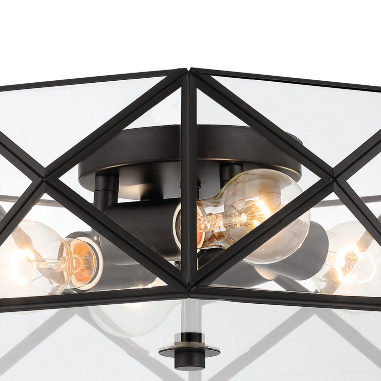 Sleek Geometric Black Glass 4-Light Flush Mount Vanity LED
