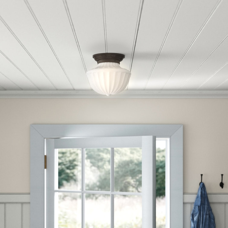 Old Bronze Schoolhouse Glass Semi-Flush Mount Light