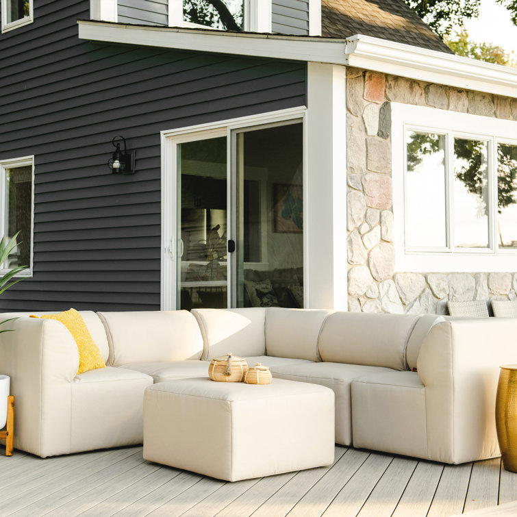 Terra Beige Outdoor Sectional with Wood Frame