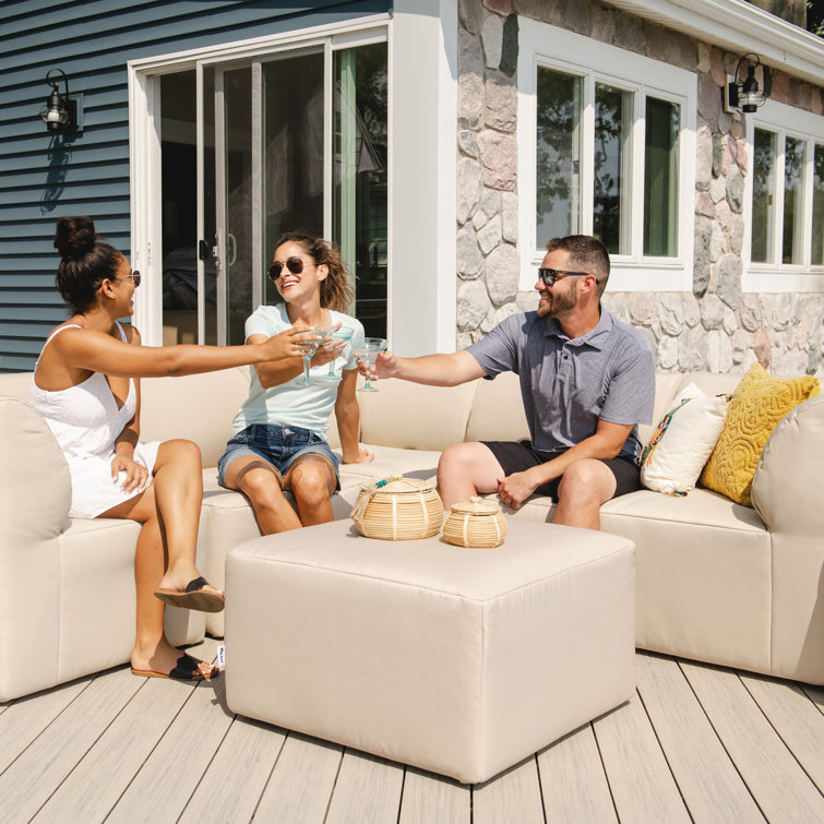 Terra Beige Outdoor Sectional with Wood Frame