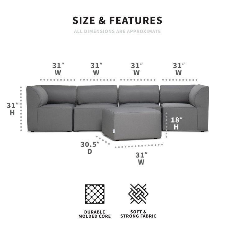 Granite 5-Piece Modular Outdoor Sectional with Ottoman