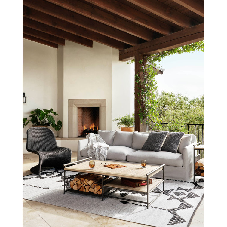 Faye Navy Wood Three-Seat Outdoor Patio Sofa