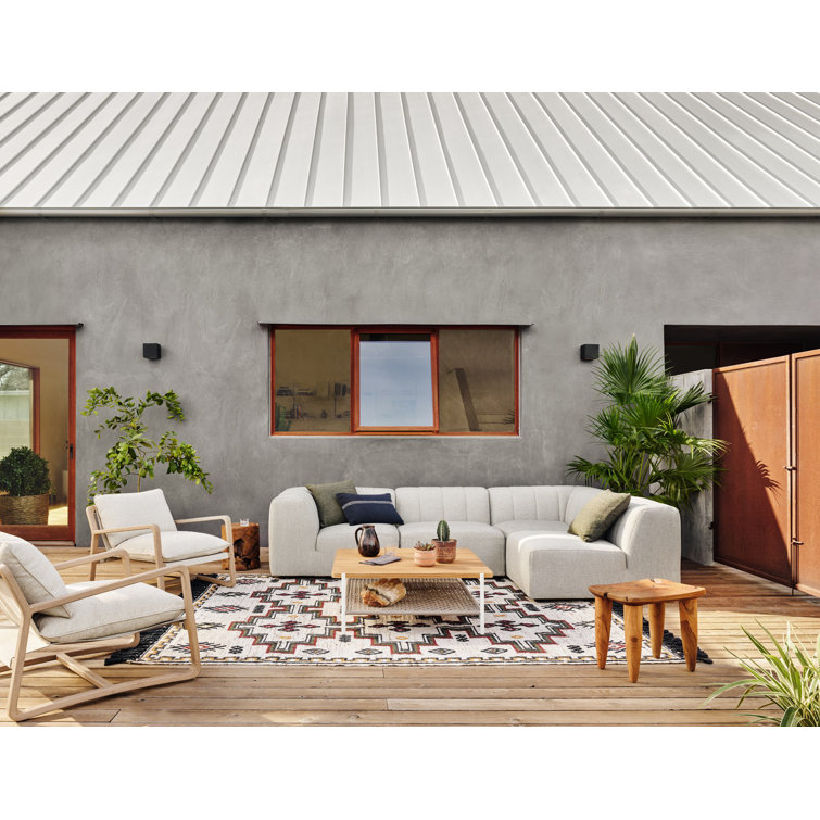Gwen Gray Wood Frame Outdoor Sectional with Cushions