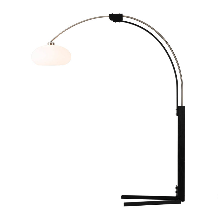 Satin Nickel and Black Arc Floor Lamp with Dimmer