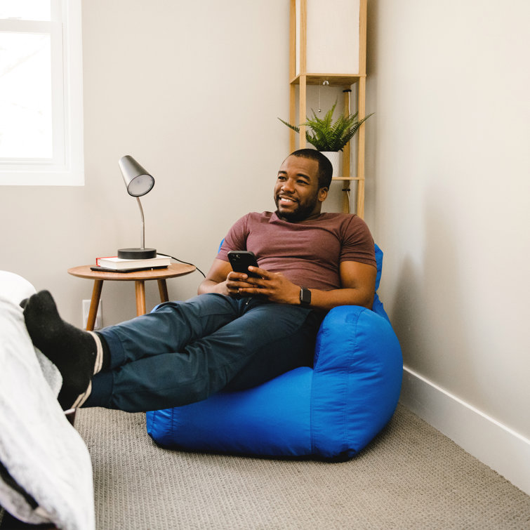 Sapphire Blue Polyester Dorm Bean Bag Chair with Drink Holder and Pocket