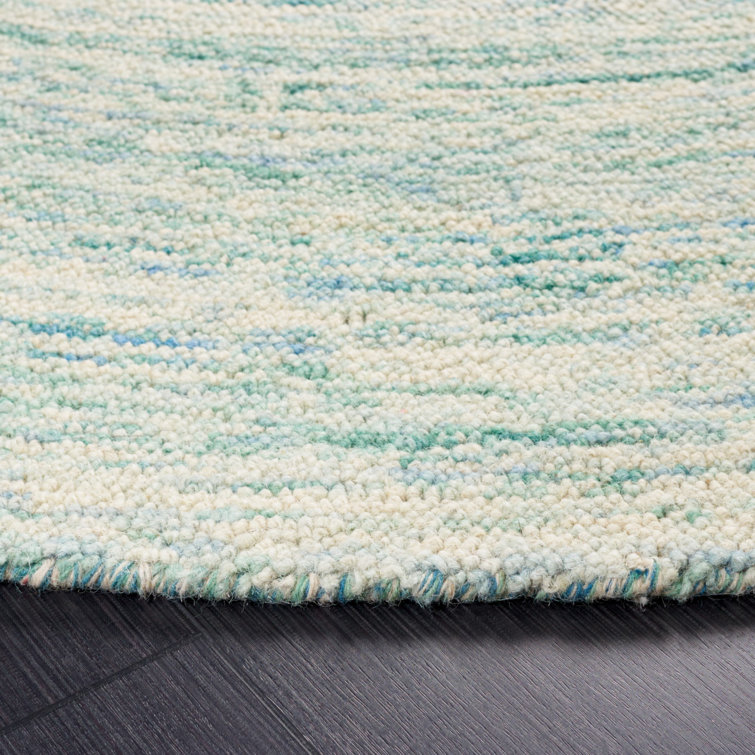 Ivory and Blue Hand-Tufted Wool 4' x 6' Rug