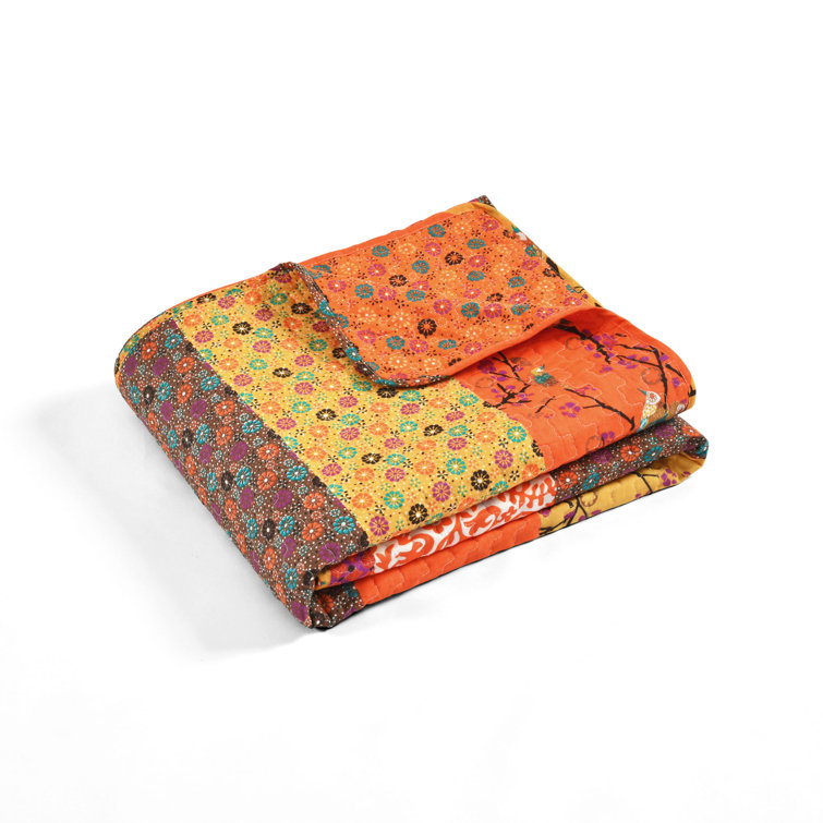 Tangerine Boho Chic Reversible Cotton Throw Blanket 50"x60"