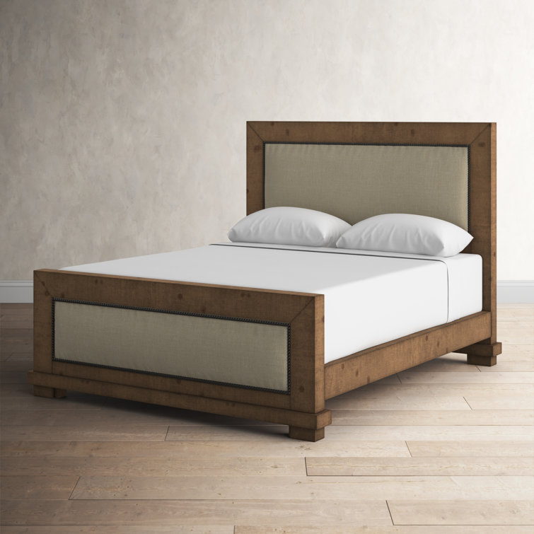 Willow Distressed Dark Gray King Upholstered Bed with Nailhead Trim