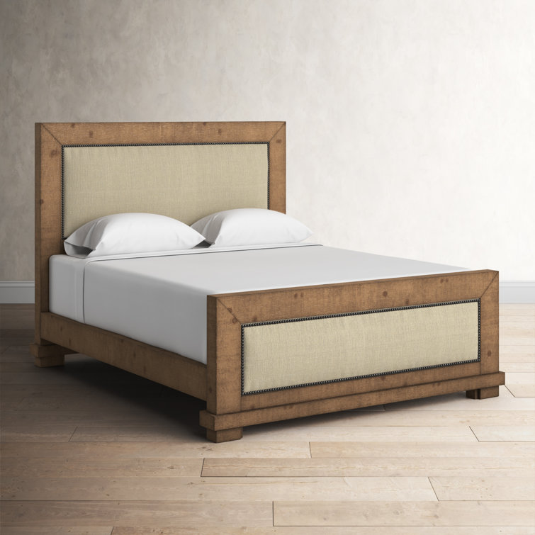 Willow Distressed Dark Gray King Upholstered Bed with Nailhead Trim