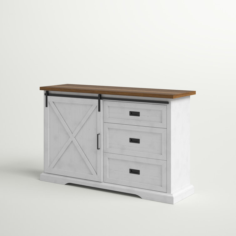 Rustic Oak and Brushed White 56" Sliding Barn Door Sideboard