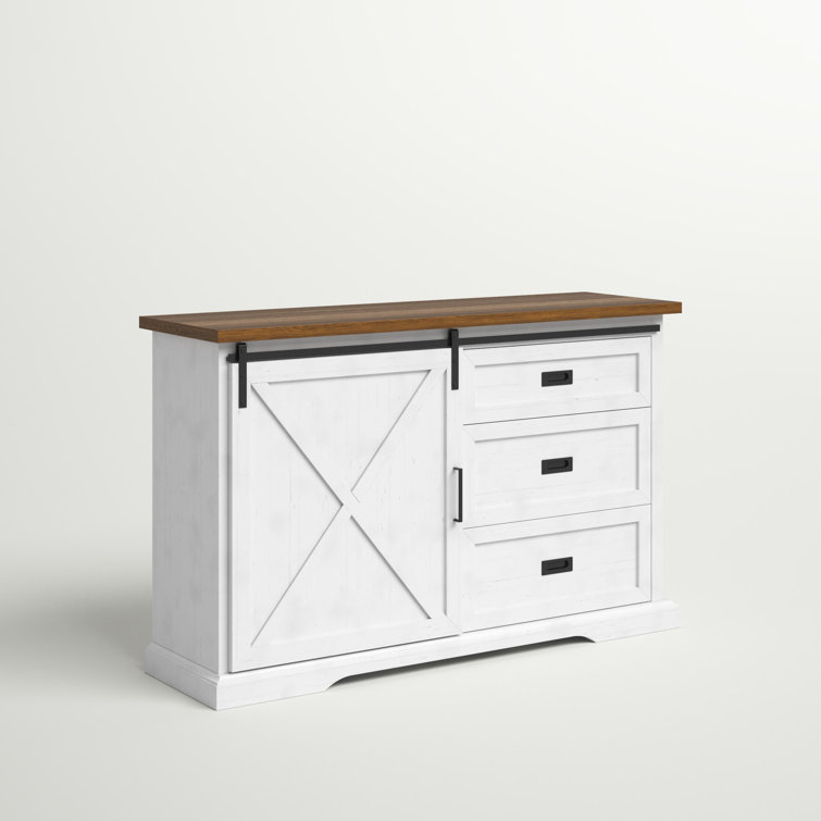 Rustic Oak and Brushed White 56" Sliding Barn Door Sideboard