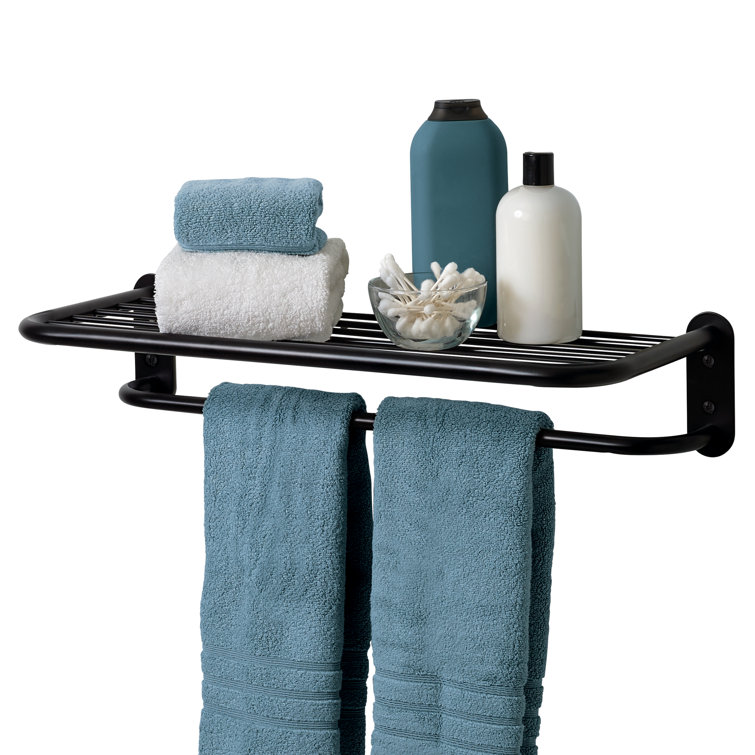 Black Steel Wall-Mounted Towel Rack with Shelf