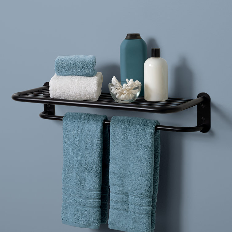 Black Steel Wall-Mounted Towel Rack with Shelf