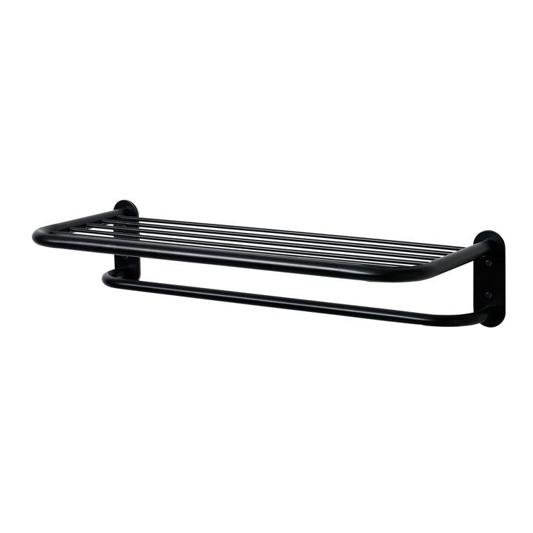 Black Steel Wall-Mounted Towel Rack with Shelf