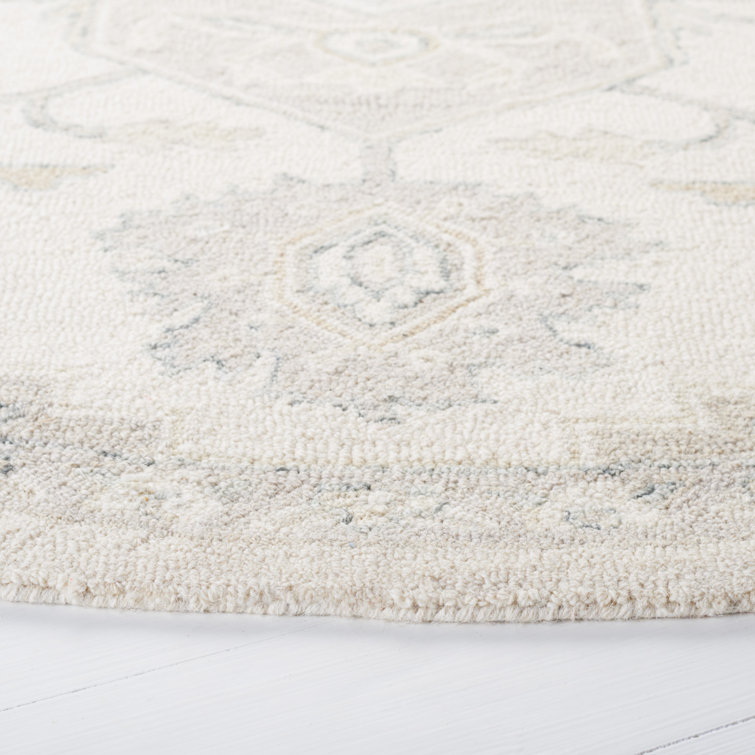 Ivory Elegance 84'' Round Hand-Knotted Wool Area Rug