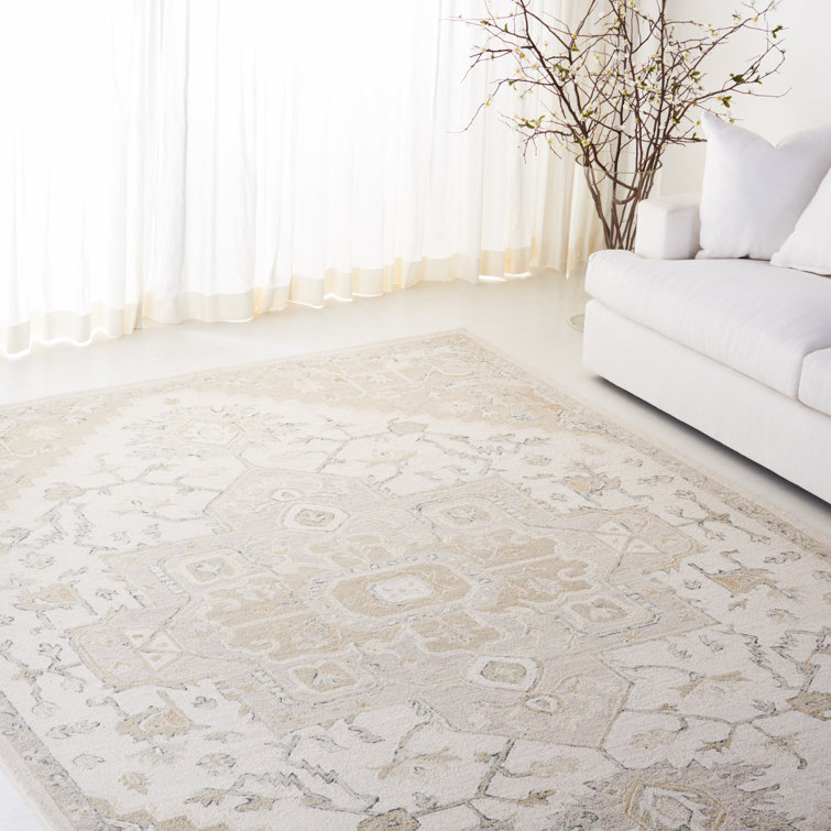 Elegant Cream Wool 9' x 12' Hand-Knotted Area Rug