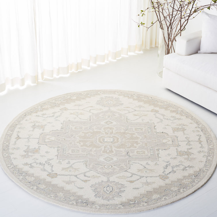 Ivory Elegance 84'' Round Hand-Knotted Wool Area Rug