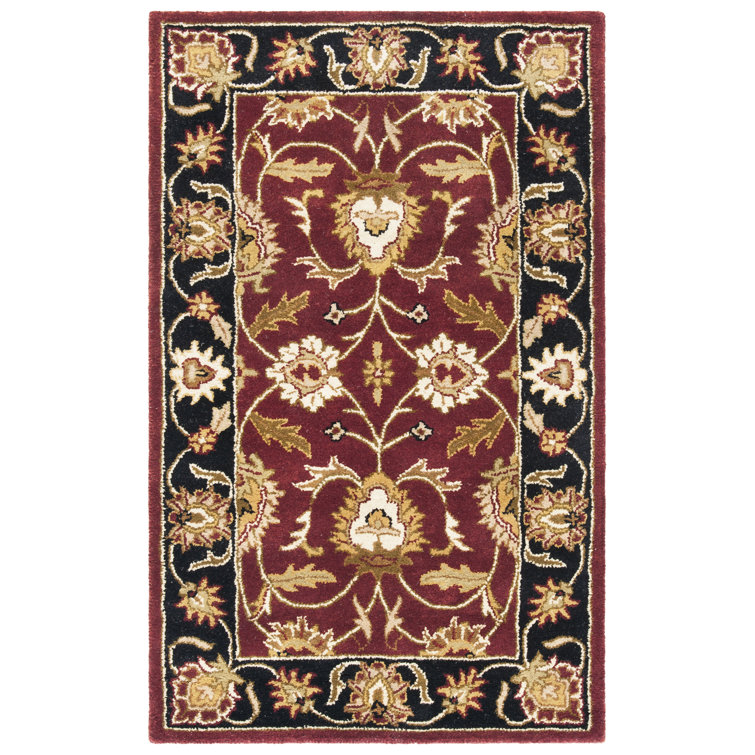 Burgundy and Black Hand-Tufted Wool 5' x 8' Area Rug