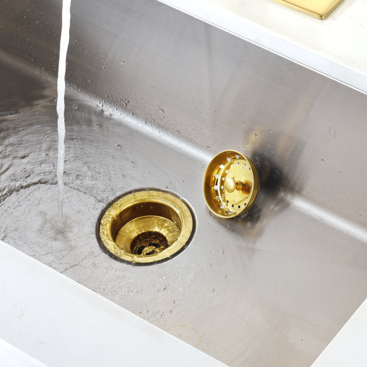 Brushed Gold Stainless Steel Drop-In Kitchen Sink Basket Strainer