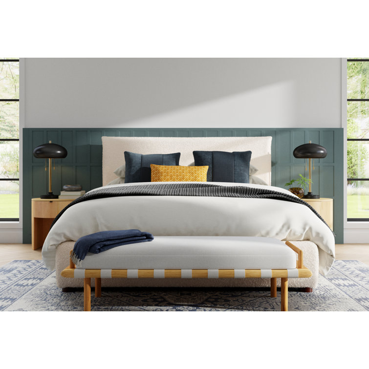 Serene White Queen Velvet Upholstered Platform Bed with Tufted Headboard