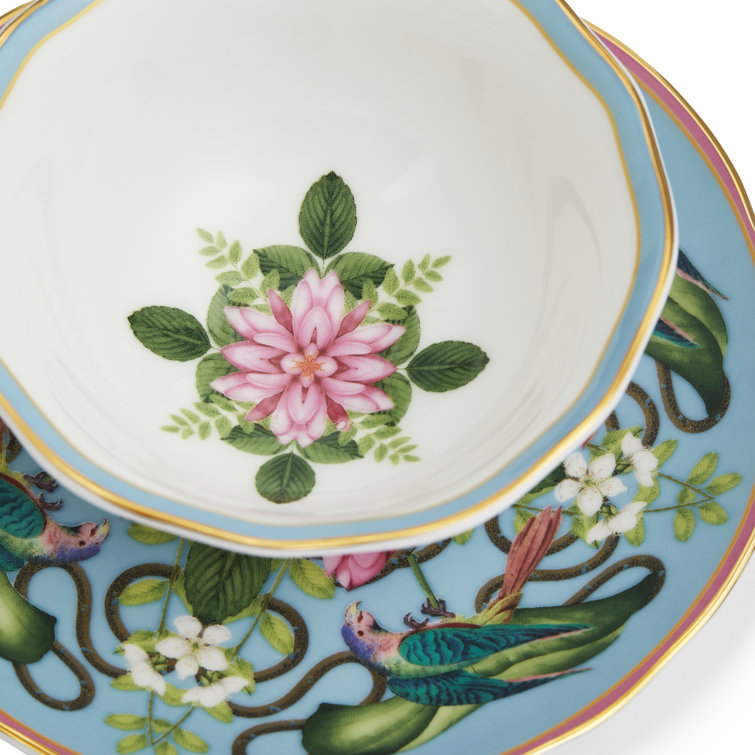 Colorful Ceramic Teacup and Saucer with Floral Print