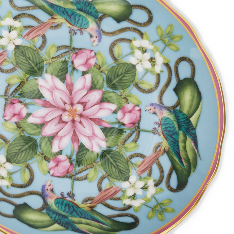 Colorful Ceramic Teacup and Saucer with Floral Print