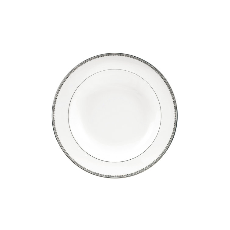 White Porcelain Soup Bowl with Platinum Rim and Geometric Pattern