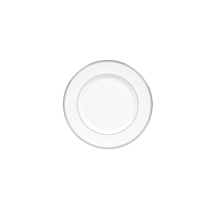 Elegant White Porcelain Dinner Plate with Silver Trim