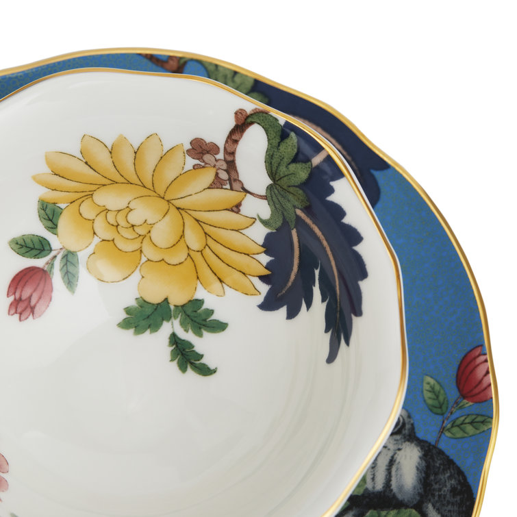 Sapphire Garden Fine Bone China Teacup & Saucer with Floral Print