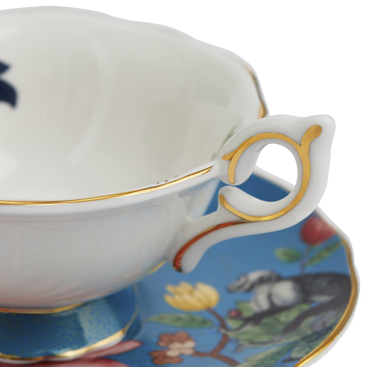 Sapphire Garden Fine Bone China Teacup & Saucer with Floral Print