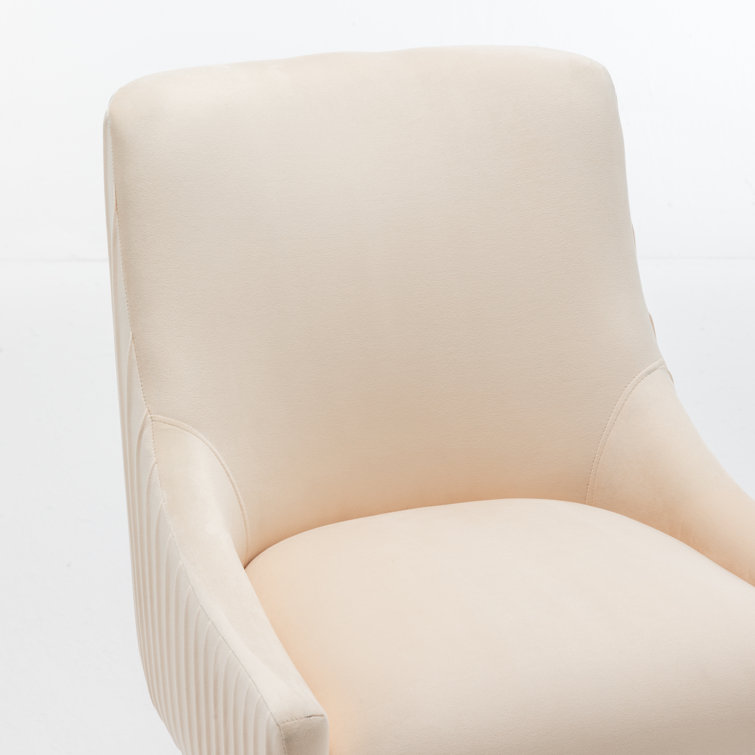 Beige Velvet Upholstered Side Chair with Metal Legs, Set of 2