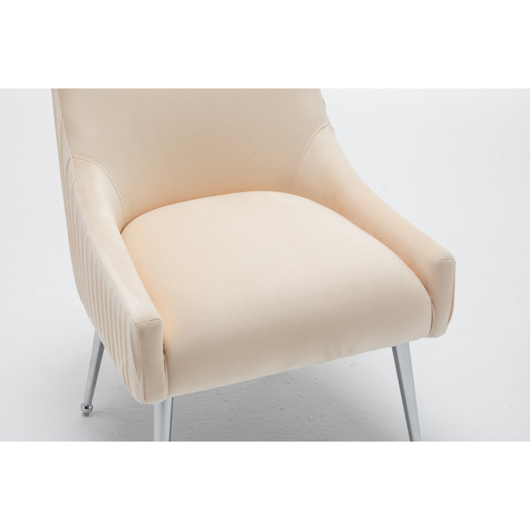 Beige Velvet Upholstered Side Chair with Metal Legs, Set of 2