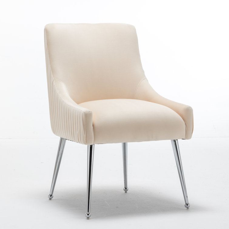 Beige Velvet Upholstered Side Chair with Metal Legs, Set of 2