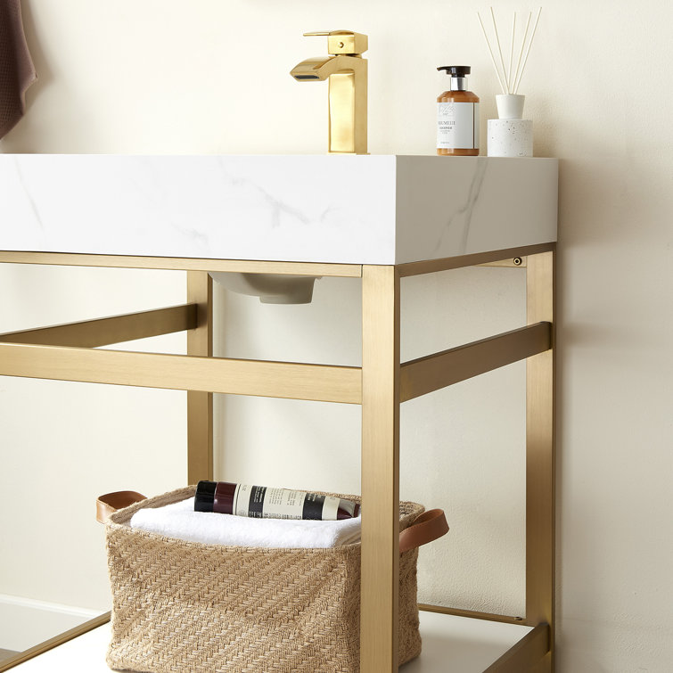 Funes 24" Brushed Gold Single Bathroom Vanity with White Stone Top