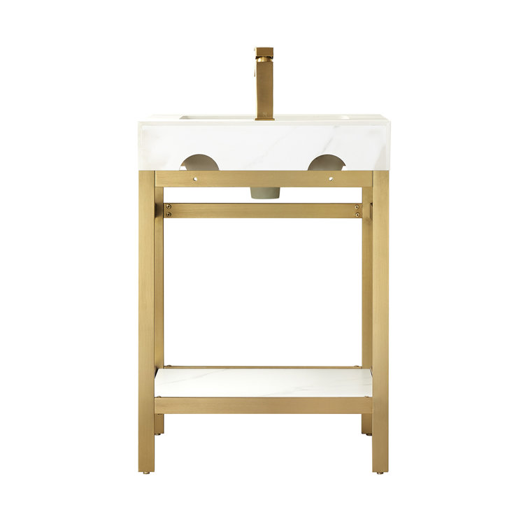 Funes 24" Brushed Gold Single Bathroom Vanity with White Stone Top
