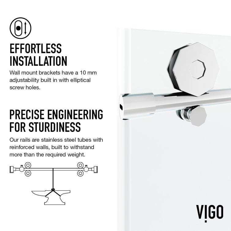 Elan Hart 72" Frameless Sliding Shower Door with Clear Glass