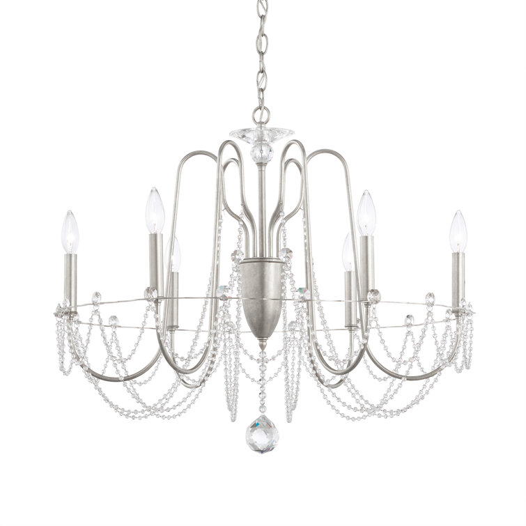 Antique Silver Candle Style Chandelier with Clear Swarovski Crystal