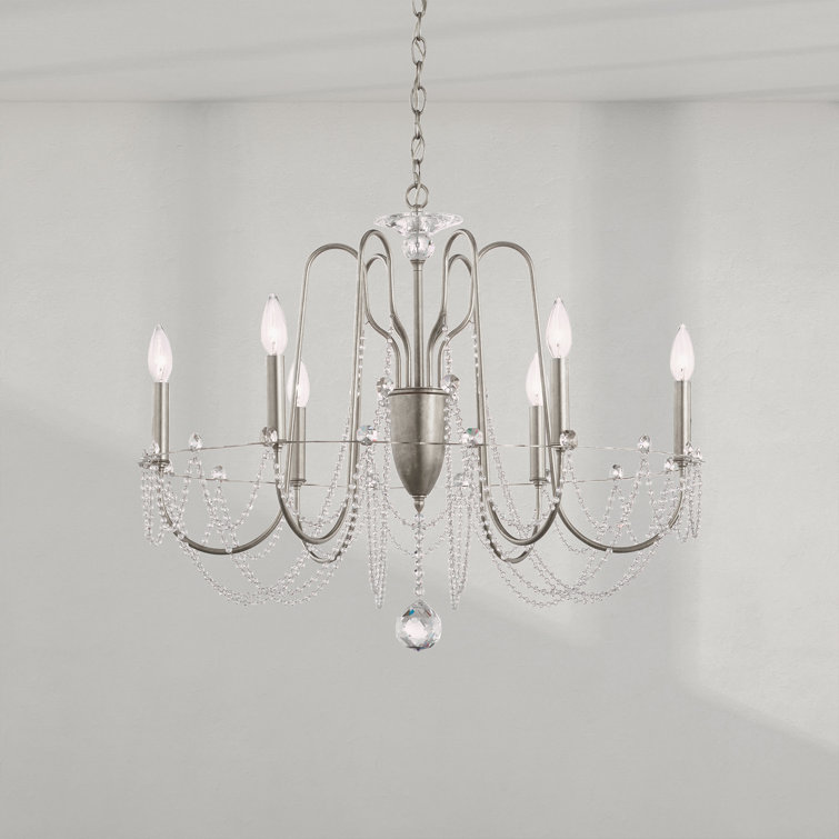 Antique Silver Candle Style Chandelier with Clear Swarovski Crystal
