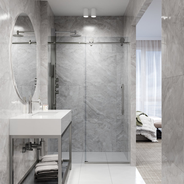 Elan Hart Frameless Sliding Shower Door with Clear Tempered Glass