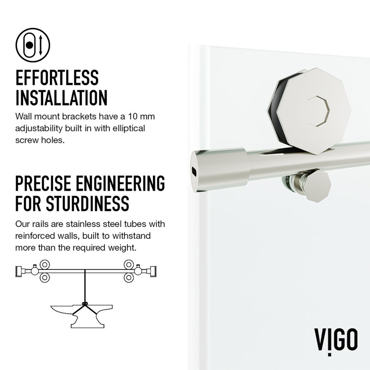 Elan Hart Frameless Sliding Shower Door with Clear Tempered Glass