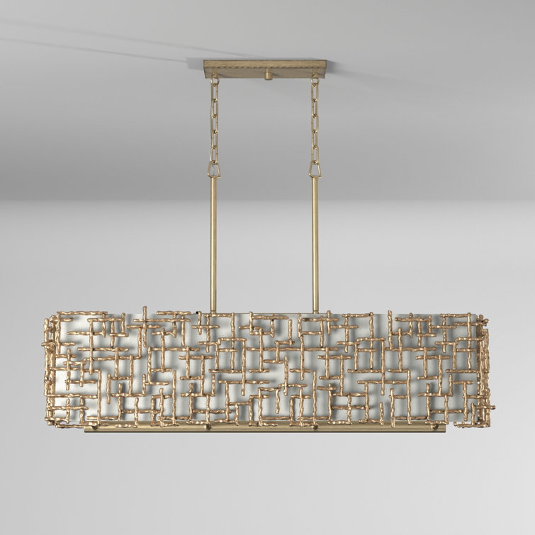 Farrah 48'' Burnished Gold and White Linen 8-Light Chandelier