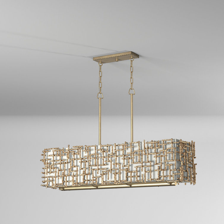 Farrah 48'' Burnished Gold and White Linen 8-Light Chandelier