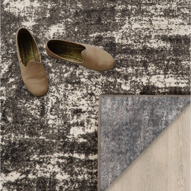 Dark Gray Abstract Easy Care Synthetic Area Rug