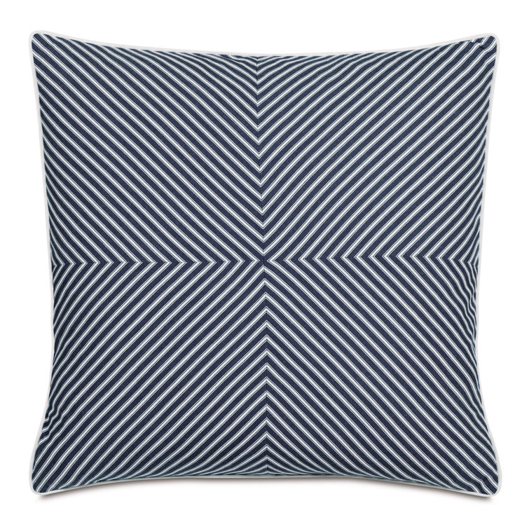 Blue and White Cotton Square Throw Pillow with Faux Down Insert