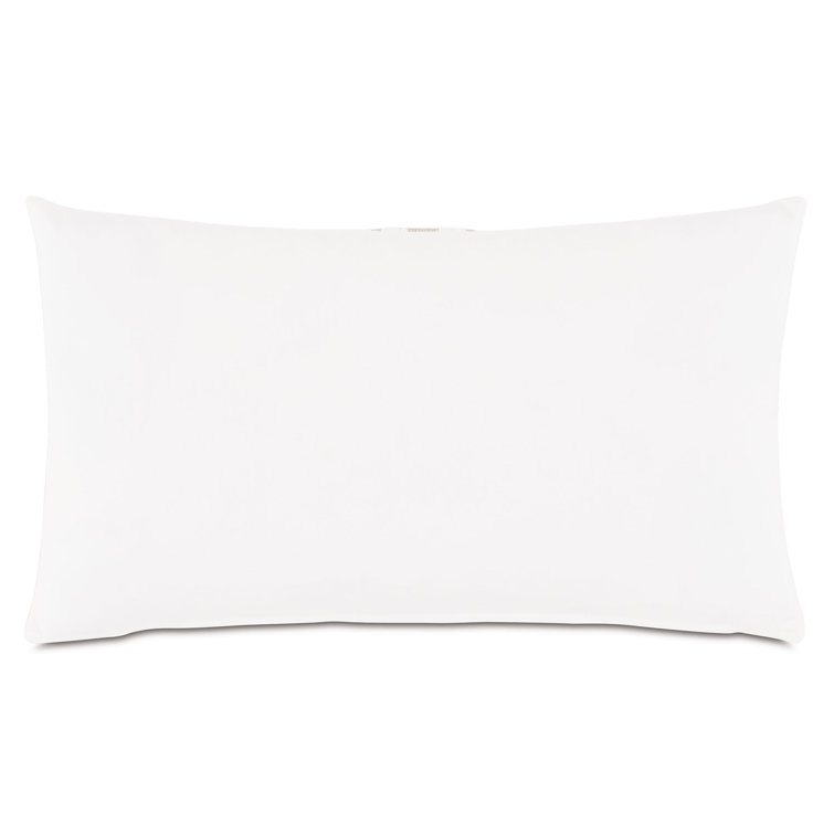 White Rectangular Cotton Pillow with Taupe Embroidered Trim