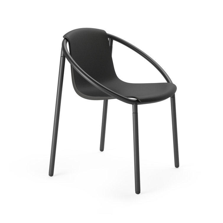 ErgoStack Black Metal and Wood Composite Outdoor Lounge Chair