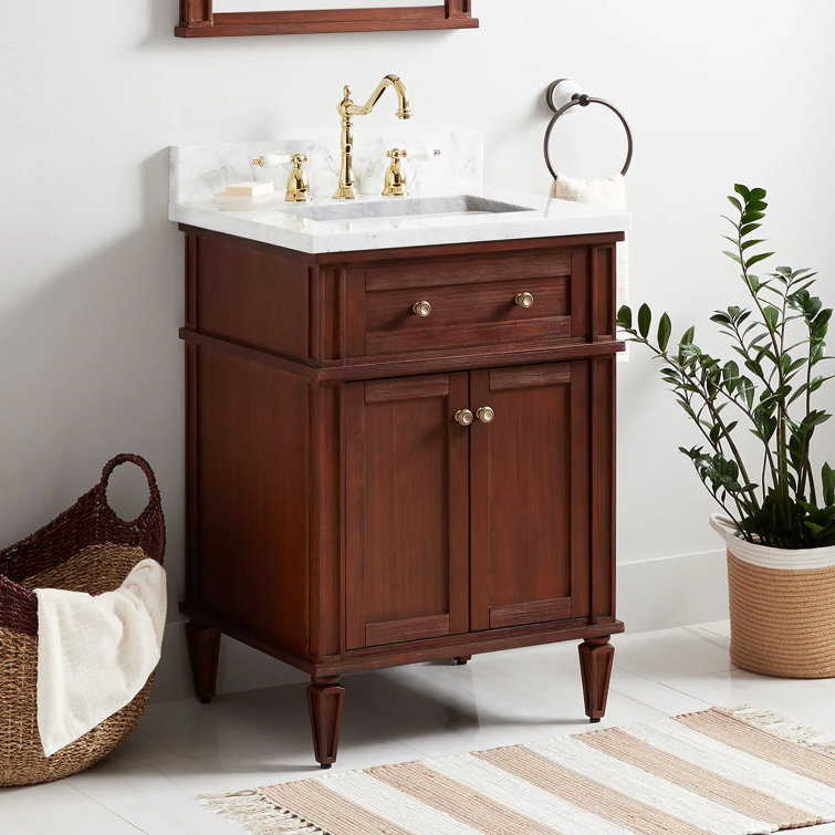 24" Antique Brown Mahogany Bathroom Vanity with Carrara Marble Top